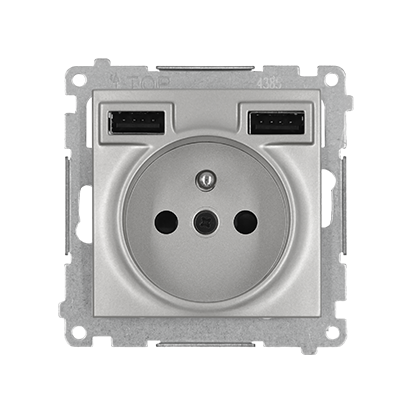 Gniazdo wtyczkowe z zintegrowaną ładowarką 2xUSB  (moduł), 2.1 A, 5 V DC, 230 V; srebrny mat - DGZ1ZUSB2AA.01/43 - KONTAKT SIMON