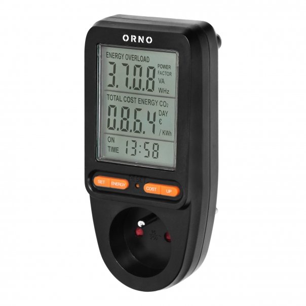 Watomierz, kalkulator energii z wyświetlaczem LCD, czarny - OR-WAT-435/B - ORNO