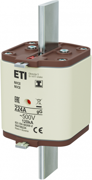 WKŁADKA TOPIKOWA NH - ZWŁOCZNA / KOMBI / ZACZEPY IZOLOWANE NH3/I GG 224A/500V - 004196224 - ETI