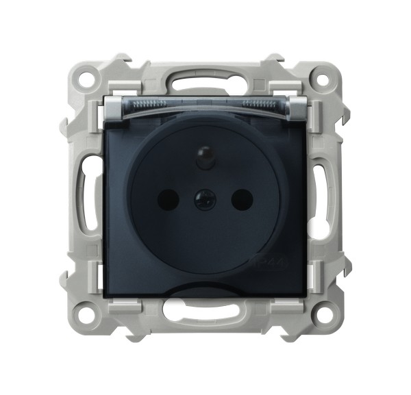 Gniazdo bryzgoszczelne z uziemieniem IP-44 wieczko przezroczyste - SREBRO SZAFIR - GPH-1ZZ/m/18/d - OSPEL