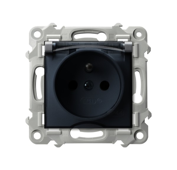 Gniazdo bryzgoszczelne z uziemieniem IP-44 wieczko przezroczyste - SZARY MAT SZAFIR - GPH-1ZZ/m/70/d - OSPEL