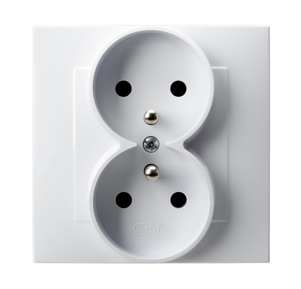 GNIAZDO PODWÓJNE Z UZIEMIENIEM 2X2P+Z KOMPLETNE Z RAMKĄ BIAŁY SZAFIR - GP-2ZZ/00 - OSPEL