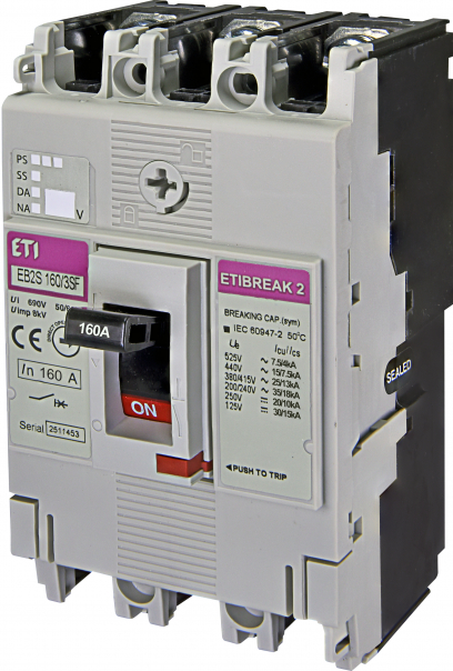 WYŁĄCZNIK MOCY 3P, 25KA, WYZW. TM (BEZ REGULACJI) EB2S 160/3SF 160A 3P - 004671837 - ETI