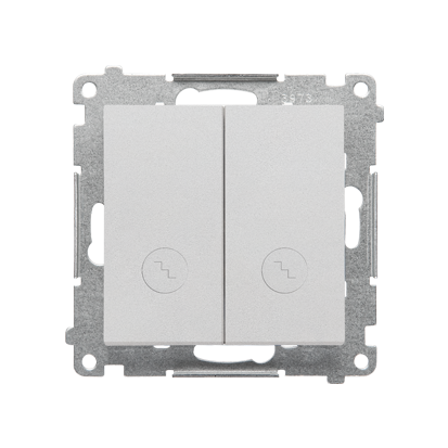 Łącznik schodowy podwójny z podświetleniem &ndash; osobne podświetlenie dla każdego klawisza (moduł) 10 AX, 250 V~, szybkozłącza; Aluminium mat Simon 55 - TW6/2L2.01/143 - KONTAKT SIMON