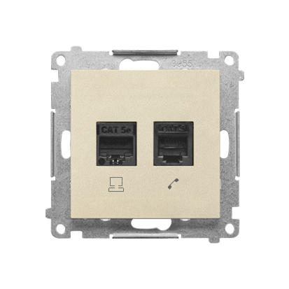 Gniazdo komputerowe RJ45 kategoria 5e + telefoniczne RJ12 (moduł); Szampański mat Simon 55 - T5F.01/144 - KONTAKT SIMON