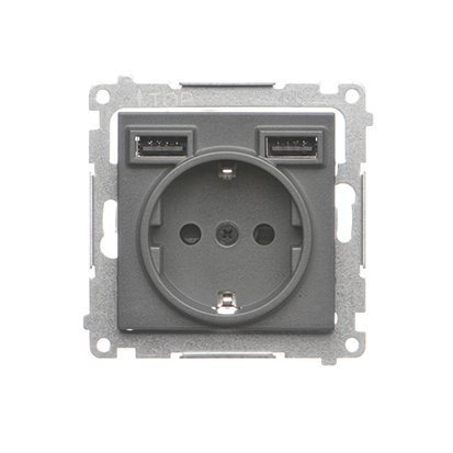 Gniazdo schuko ze zintegrowaną ładowarką 2xUSB A (moduł); Grafitowy mat Simon 55 - TGSZ1ZUSB2AA.01/116 - KONTAKT SIMON