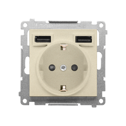Gniazdo schuko ze zintegrowaną ładowarką 2xUSB A (moduł); Szampański mat Simon 55 - TGSZ1ZUSB2AA.01/144 - KONTAKT SIMON