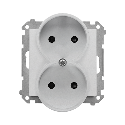 Gniazdo wtyczkowe podwójne bez uziemienia z przesłonami (moduł) 16 A, 250 V~, szybkozłącza; Aluminium mat Simon 55 - TG2MCZ.01/143 - KONTAKT SIMON