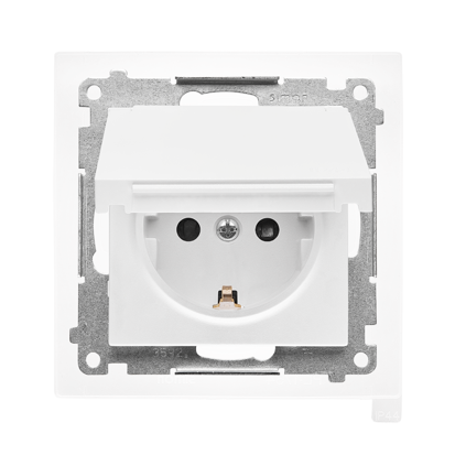 Gniazdo Schuko do wersji IP44 z przesłonami z uszczelką ramki (moduł) 16 A, 250 V~, szybkozłącza. Klapka w kolorze pokrywy; Biały mat Simon 55 - TGSZ1BCZ.01/111 - KONTAKT SIMON