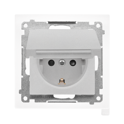 Gniazdo Schuko do wersji IP44 z przesłonami z uszczelką ramki (moduł) 16 A, 250 V~, szybkozłącza. Klapka w kolorze pokrywy; Aluminium mat Simon 55 - TGSZ1BCZ.01/143 - KONTAKT SIMON