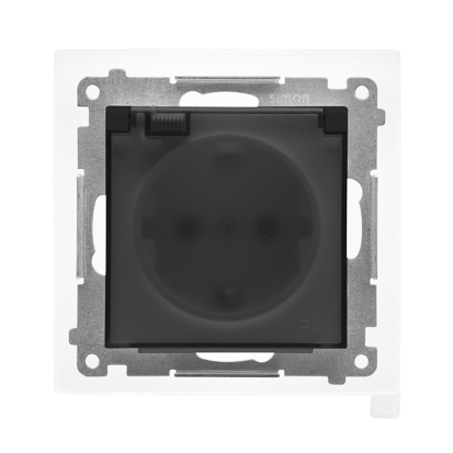 Gniazdo Schuko do wersji IP44 z przesłonami z uszczelką ramki (moduł) 16 A, 250 V~, szybkozłącza. Klapka transparentna; Czarny mat Simon 55 - TGSZ1BCZ.01/149A - KONTAKT SIMON