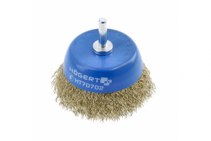 Szczotka czołowa z trzpieniem 75 mm, drut mosiężny 0,3 mm - HT7D702 - HOGERT
