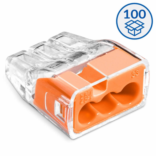 SZYBKOZŁĄCZKA SCP3 WTYKOWA DO DRUTÓW 0.75 - 4 mm2 I WIELODRUTÓW 1.5 - 2.5 mm2 3 TORY 32A 450V TRANSPARENTNY POMARAŃCZOWY SERIA IDEALANA OPAKOWANIE 100 SZT.  - 88000008 - SIMET