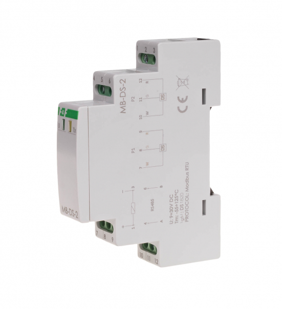 Przetwornik pomiaru temperatury z wyjściem MODBUS RTU, dla DS x2, bez sondy - MAX-MB-DS-2 - F&F