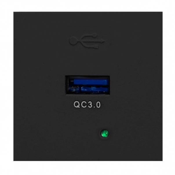 NOEN USBQ, port modułowy 45x45mm z ładowarką USB quick charge 3A/5V; 2A/9V; 1,5A/12V, czarny Wymaga zastosowania ramki OR-GM-9010/B/RM - OR-GM-9010/B/USBQ - ORNO