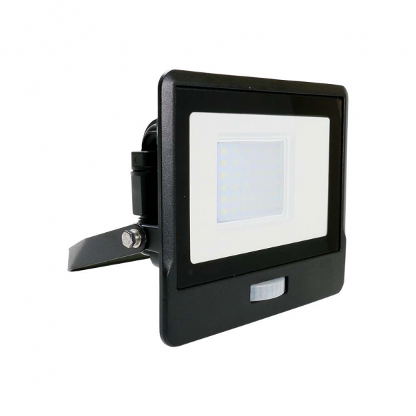 30W Naświetlacz LED SMD z czujnikiem ruchu i mufą kablową / Chip SAMSUNG / Barwa:3000K / Obudowa: Czarna - 20262 - V-TAC