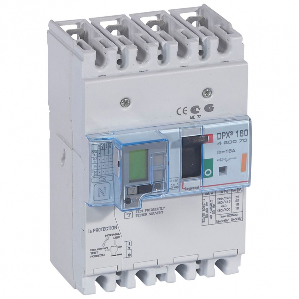 WYŁĄCZNIK Z WYZWAL. TERMICZNO-MAGNETYCZNYM DPX3 160 4P 16A 25KA Z ZAB. R-PR. - 420070 - LEGRAND