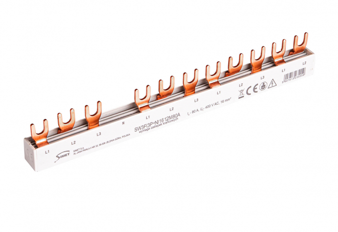 SZYNA PRĄDOWA ŁĄCZENIOWA - WIDEŁKOWA SW3F 16 12M80A 3 - FAZOWA 80A 12 MODUŁÓW PRZEKRÓJ 16 MM 3P+N - 81994206 - SIMET