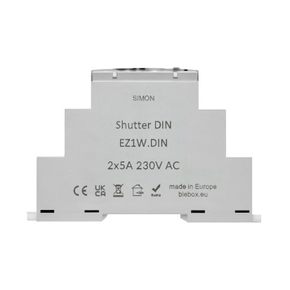 shutter DIN - Sterownik do obsługi rolety, żaluzji, markizy, firany, ekranu, sterowany smartfonem [Wi-Fi], 2x5 A, 230 V, montaż na szynie DIN Simon GO - EZ1W.DIN - KONTAKT SIMON