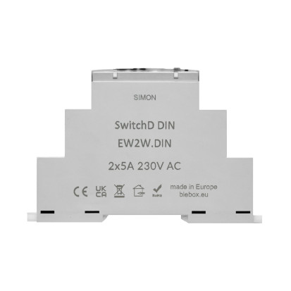 switchD DIN - Sterownik podwójny z wbudowanym pomiarem energii, sterowany smartfonem [Wi-Fi]; 2x5 A, 230 V, montaż na szynie DIN Simon GO - EW2W.DIN - KONTAKT SIMON