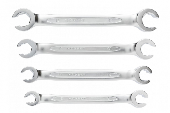 Zestaw kluczy oczkowych półotwartych, odgięte, 4 szt., 8-17 mm - HT1W730 - HOGERT