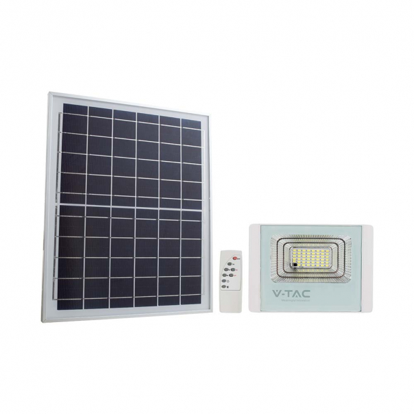 12W Naświetlacz LED z panelem solarnym / Barwa: 6000K / Obudowa: Biała           - 10405 - V-TAC