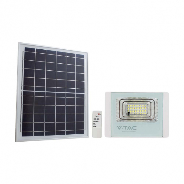 16W Naświetlacz LED z panelem solarnym / Barwa: 4000K / Obudowa: Biała           - 10406 - V-TAC