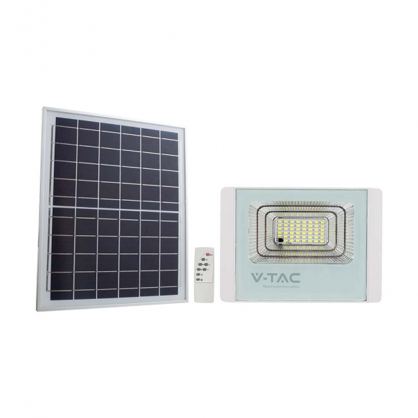 20W Naświetlacz LED z panelem solarnym / Barwa: 6000K / Obudowa: Biała           - 10409 - V-TAC