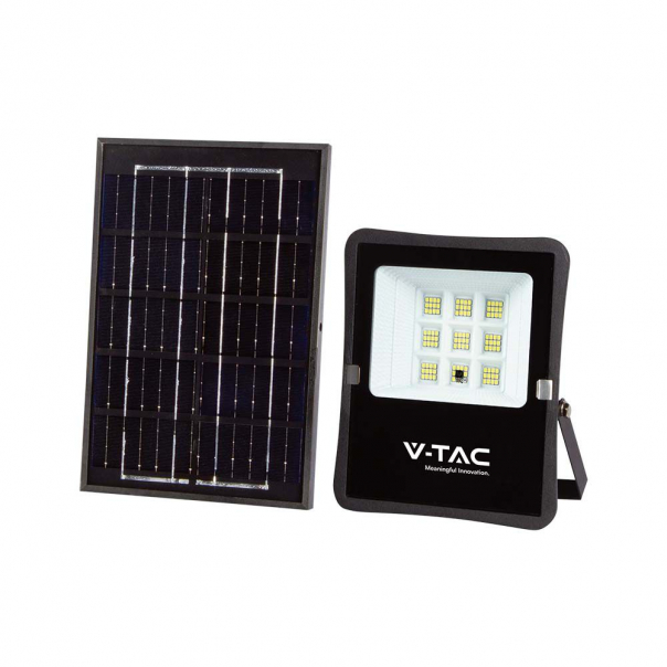 6W Naświetlacz LED solarny / Panel z przewodem / Pilot / Barwa:4000K  / Obudowa: Czarna - 6965 - V-TAC