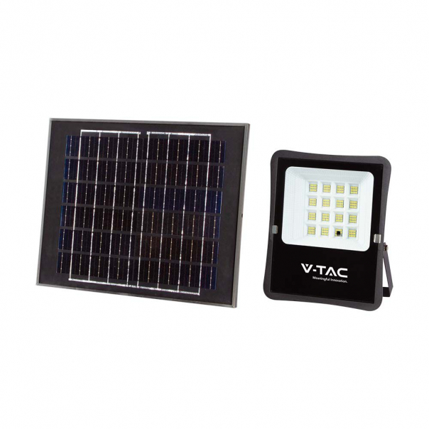 12W Naświetlacz LED solarny / Panel z przewodem / Pilot / Barwa:6400K  / Obudowa: Czarna - 6966 - V-TAC