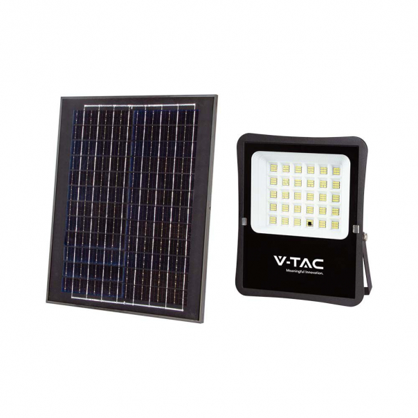 20W Naświetlacz LED solarny / Panel z przewodem / Pilot / Barwa:6400K  / Obudowa: Czarna - 6970 - V-TAC