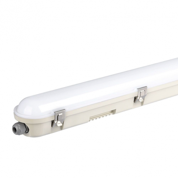  36W Lampa hermetyczna 120cm/ Chip Samsung / Moduł awaryjny 3H /Klosz Mleczny / Klipsy: stal nierdzewny / Barwa:6500K - 2120222 - V-TAC