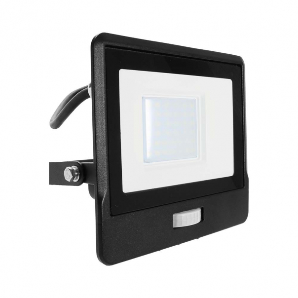 30W Naświetlacz LED SMD z czujnikiem ruchu / Chip SAMSUNG / Przewód: 1m / Barwa:6500K / Obudowa: Czarna - 20288 - V-TAC