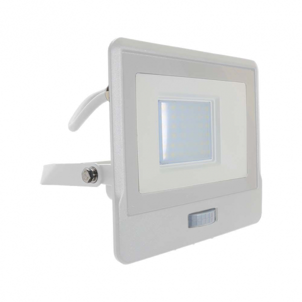 30W Naświetlacz LED SMD z czujnikiem ruchu / Chip SAMSUNG / Przewód: 1m / Barwa:4000K / Obudowa: Biała - 20299 - V-TAC
