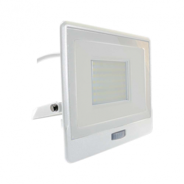 50W Naświetlacz LED SMD z czujnikiem ruchu / Chip SAMSUNG / Przewód: 1m / Barwa:3000K / Obudowa: Biała - 20301 - V-TAC