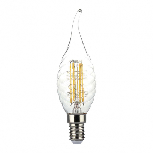4W CF37 Żarówka LED Filament Twist / Klosz Transparentny / Barwa:3000K / Trzonek:E14 - 214308 - V-TAC