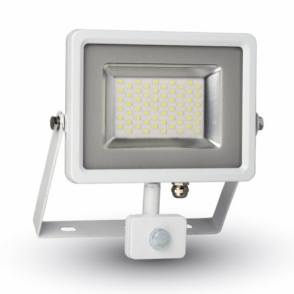 30W Naświetlacz LED SMD z czujnikiem PIR / Barwa: 6000K / Obudowa: Biała          - 5752 - V-TAC