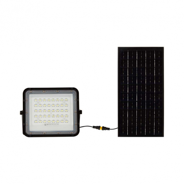 10W Solarny naświetlacz LED z czujnikiem zmierzchu / Panel z przewodem: 3m / Pilot / Bateria 6000mAh/ Barwa:4000K / Obudowa: Czarna - 7824 - V-TAC