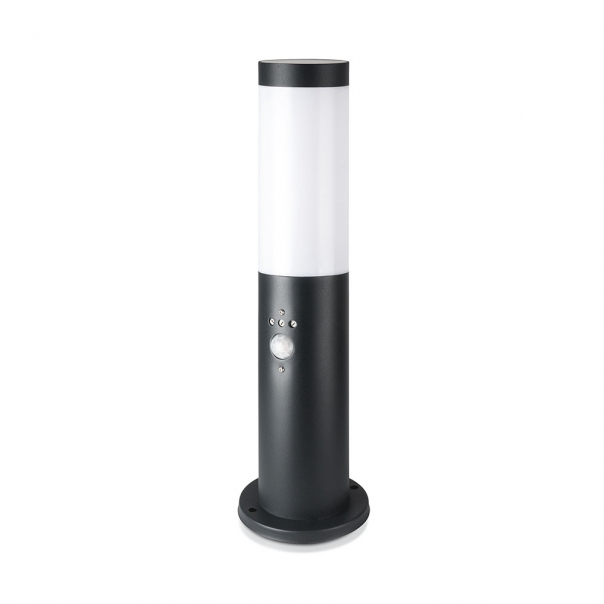 Słupek ogrodowy z PIR / Obudowa: Stal nierdzewna / Wysokość: 45cm / Gniazdo: E27 / IP44 / Kolor: Czarny - 8985 - V-TAC