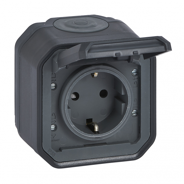 GNIAZDO SCHUKO 2P+Z ZACISKI ŚRUB KOMPLET NATYNKOWY 16A-250V~ ANTRACYT PLEXO - 069783L - LEGRAND
