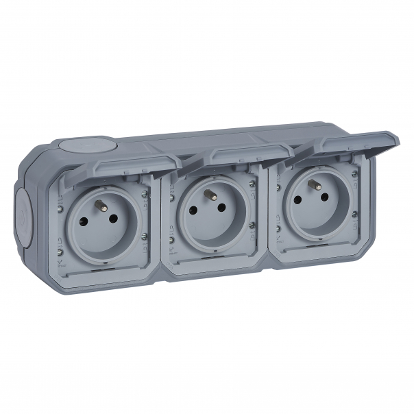 GNIAZDO 3X2P+Z POZIOME KOMPLET NATYNKOWY 16 A - 250 V~ SZARE PLEXO - 069763L - LEGRAND