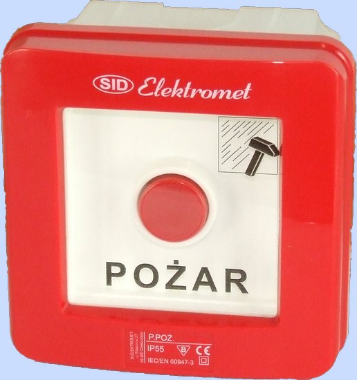 RĘCZNY OSTRZEGACZ POŻAROWY 2 TORY PRĄDOWE 12A NO-NO PODTYNKOWY, SAMOCZYNNY WPP-2S  - 921552 - ELEKTROMET DZIERŻONIÓW