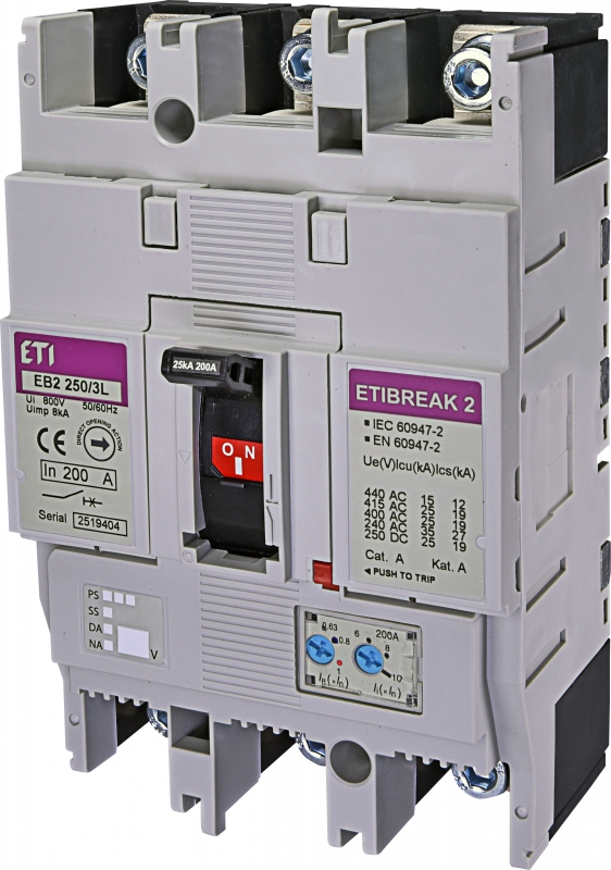 WYŁĄCZNIK MOCY 3P, 25KA, WYZW. TM EB2 250/3L 200A 3P - 004671072 - ETI
