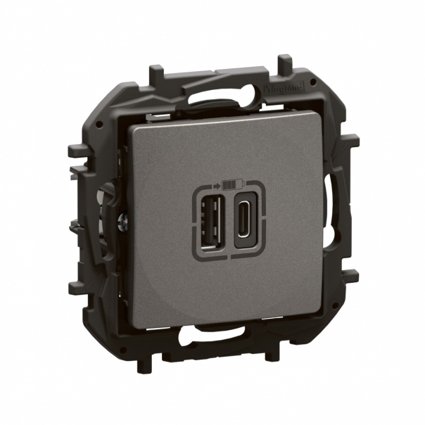 NOWE NILOE - GNIAZDO 2 X USB TYP A+C - 3 A STALOWE - NP3403MG - LEGRAND