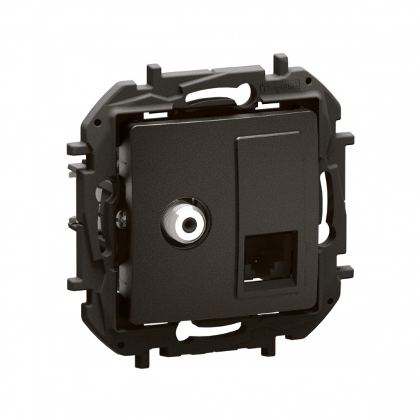 NOWE NILOE- GNIAZDO TV TYP "F" + GNIAZDO RJ 45 KAT. 6 UTP CZARNE - NP493BK - LEGRAND
