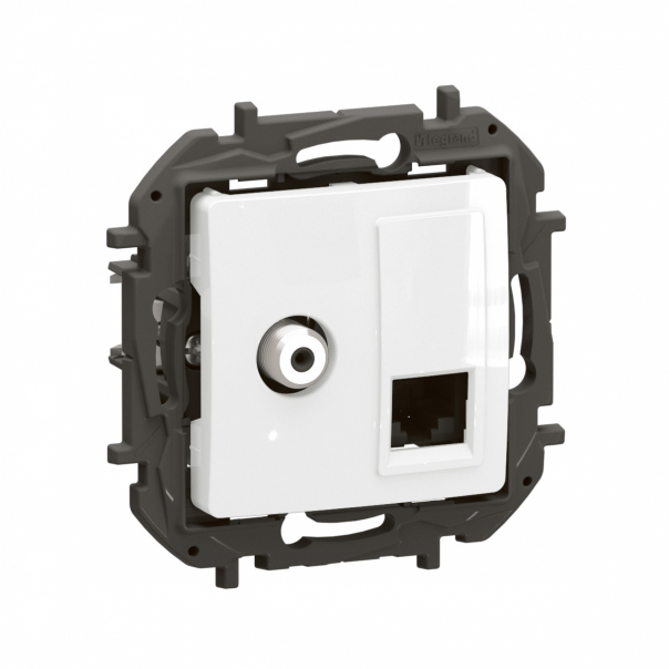 NOWE NILOE- GNIAZDO TV TYP "F" + GNIAZDO RJ 45 KAT. 6 UTP BIAŁE - NP493WH - LEGRAND