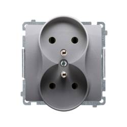 Gniazdo wtyczkowe podwójne z uziemieniem (moduł), z przesłonami torów prądowych, ?16A, 250V~, zaciski śrubowe; stal inox - BMGZ2MZ.01/21 - KONTAKT SIMON