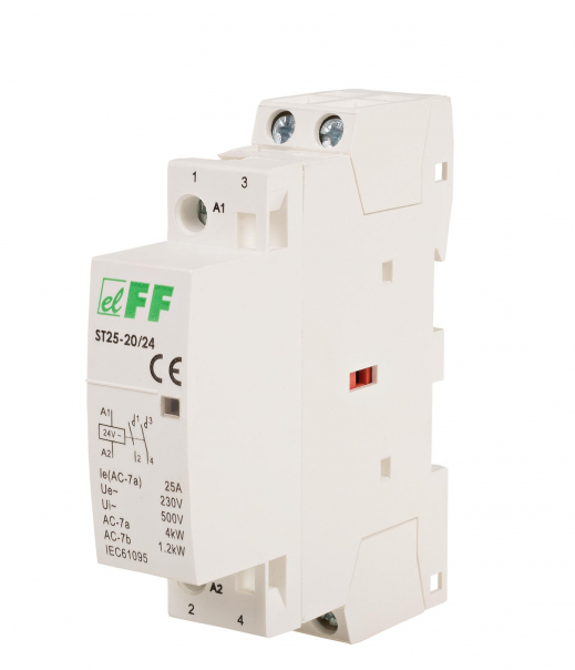 Stycznik modułowy, montaż na szynie, styki 2NO, 25A - ST25-20-24V - F&F