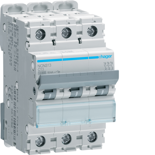 WYŁĄCZNIK NADPRĄDOWY C 13A 3-POLOWY CHARAKTERYSTYKA C MCB 13A - NCN313 - HAGER