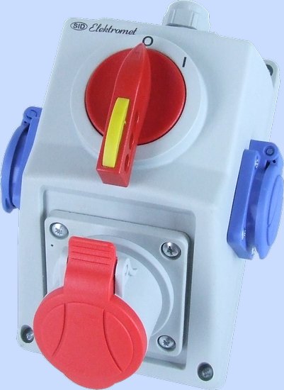 ZESTAW INSTALACYJNY C16-18.2 WŁĄCZ-WYŁĄCZ 0-I GNIAZDO 3P+Z, 2 X 2P+Z IP-54 - 971660 - ELEKTROMET DZIERŻONIÓW